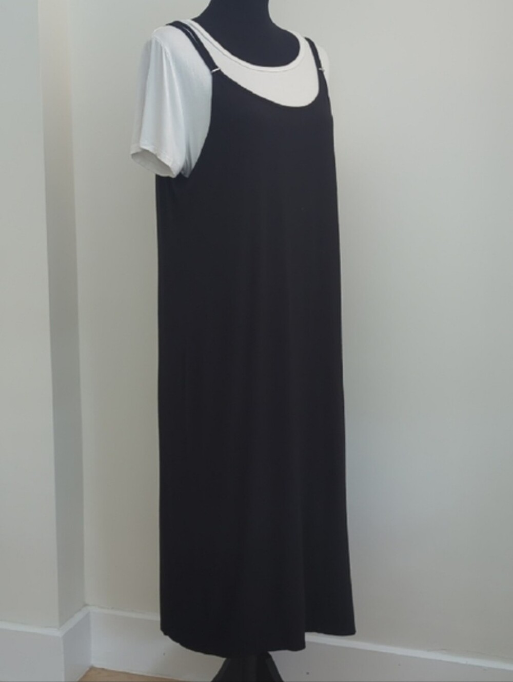 Calvin Klein Black & White Layered T-Shirt Shift Dress Short Sleeve Midi LARGE
